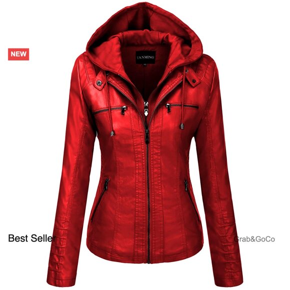 Faux Leather Moto Jacket Hooded Slim Fit Biker Coat Y2K Chic Outerwear